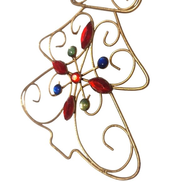 Gold Brass Christmas Tree Ornament With Colorful Gem Rhinestones Swirls 5" - Picture 4 of 5